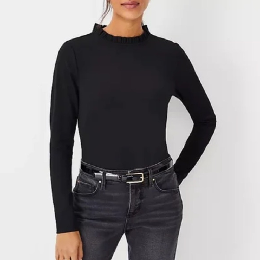 Ann Taylor Black Ruffle Neck Top Size XXL Pullover